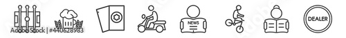 outline set of activity and hobbies line icons. linear vector icons such as foosball, brewing, mahjong, motorcycle riding, newspaper readign, dealer. vector illustration.