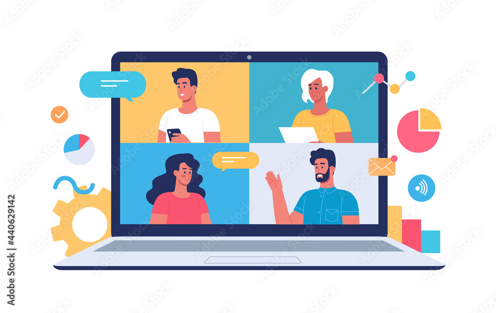 People using online video chat for communication People using online video chat for communication