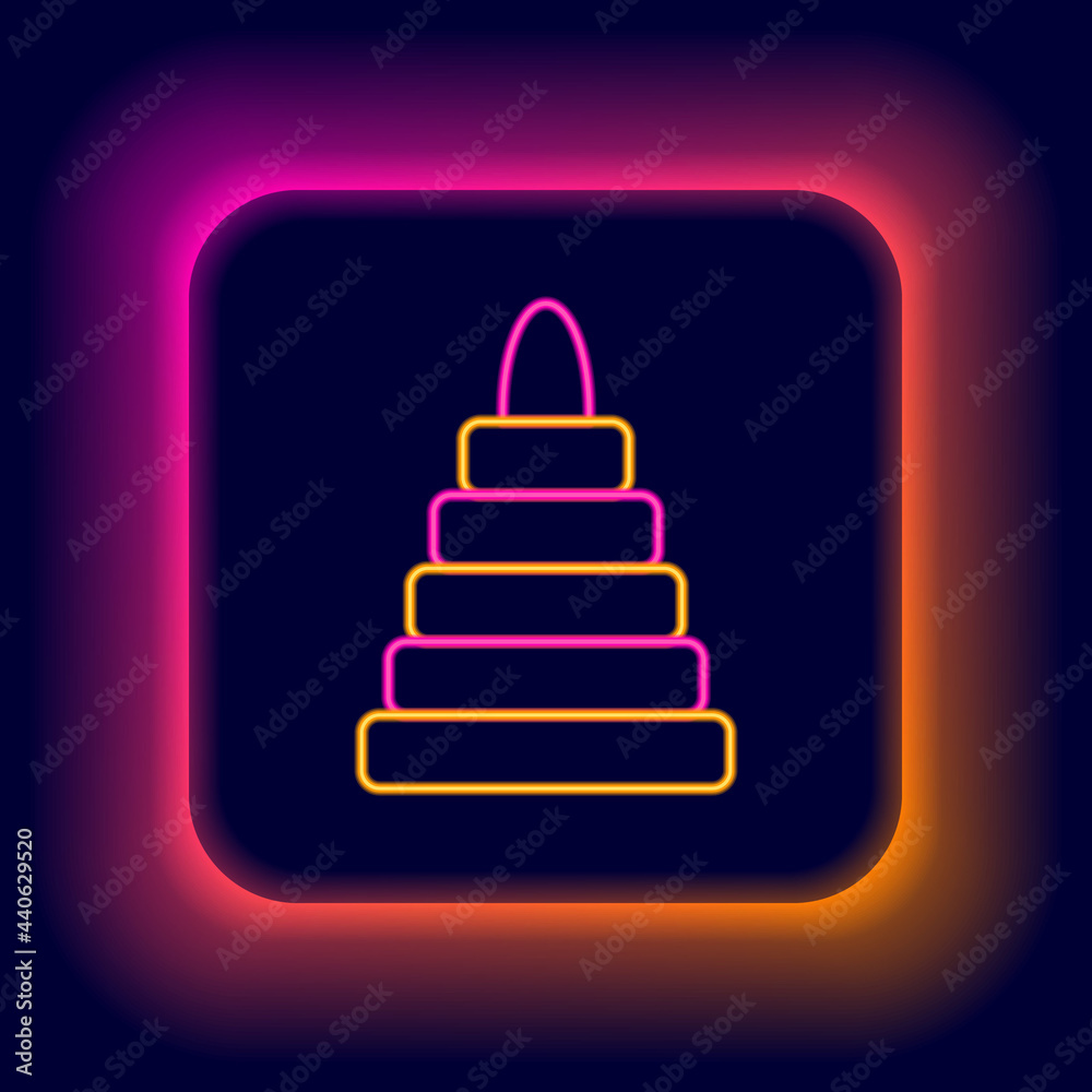 Glowing neon line Pyramid toy icon isolated on black background. Colorful outline concept. Vector Glowing neon line Pyramid toy icon isolated on black background. Colorful outline concept. Vector