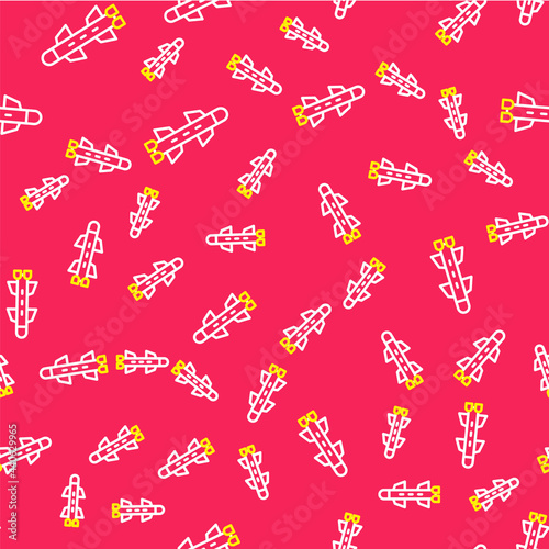 Line Rocket icon isolated seamless pattern on red background. Vector