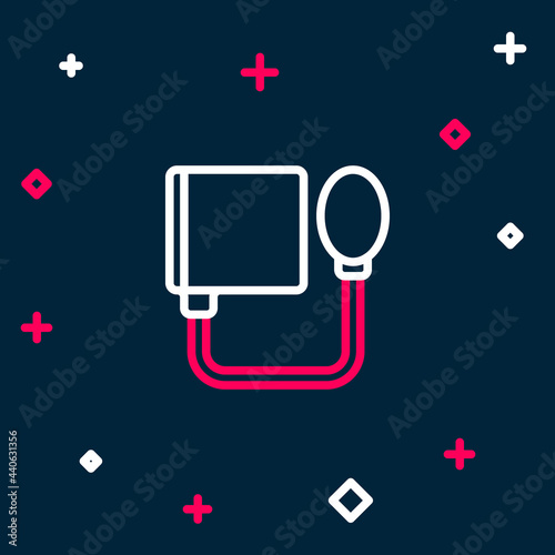 Line Blood pressure icon isolated on blue background. Colorful outline concept. Vector