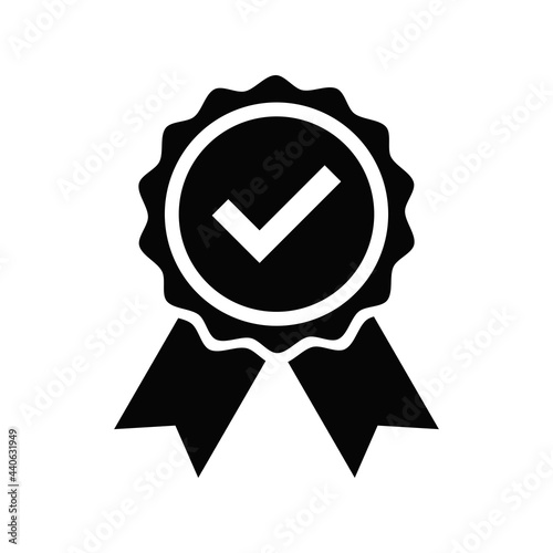 Quality Badge Icon Design. Medal and Ribbon Vector Illustration.