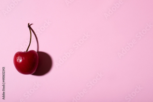 cherry flat lay on a pink background and studio illumination