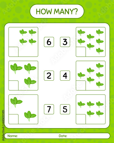 How many counting game with spinach. worksheet for preschool kids  kids activity sheet  printable worksheet