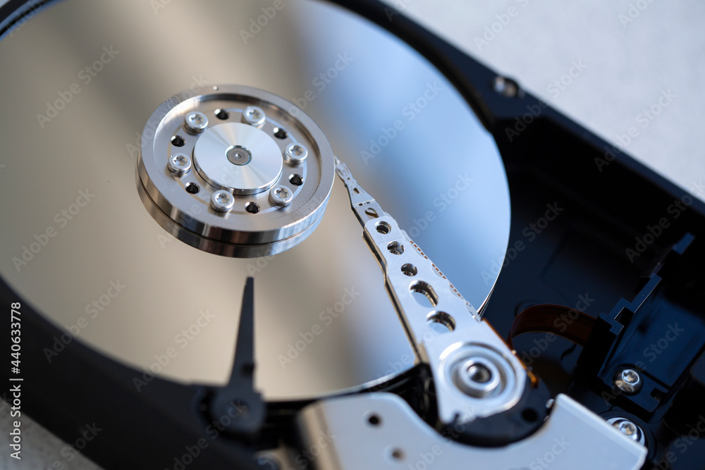 Hard disk of a computer opened for repair Hard disk of a computer opened for repair