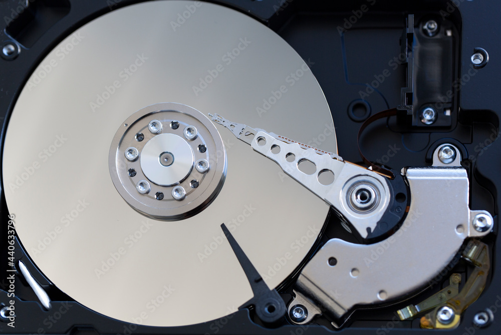 Hard disk of a computer opened for repair Hard disk of a computer opened for repair