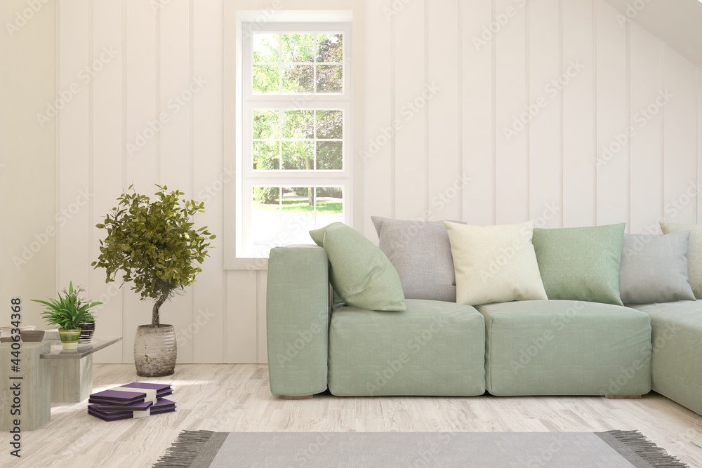White living room with sofa. Scandinavian interior design. 3D illustration White living room with sofa. Scandinavian interior design. 3D illustration