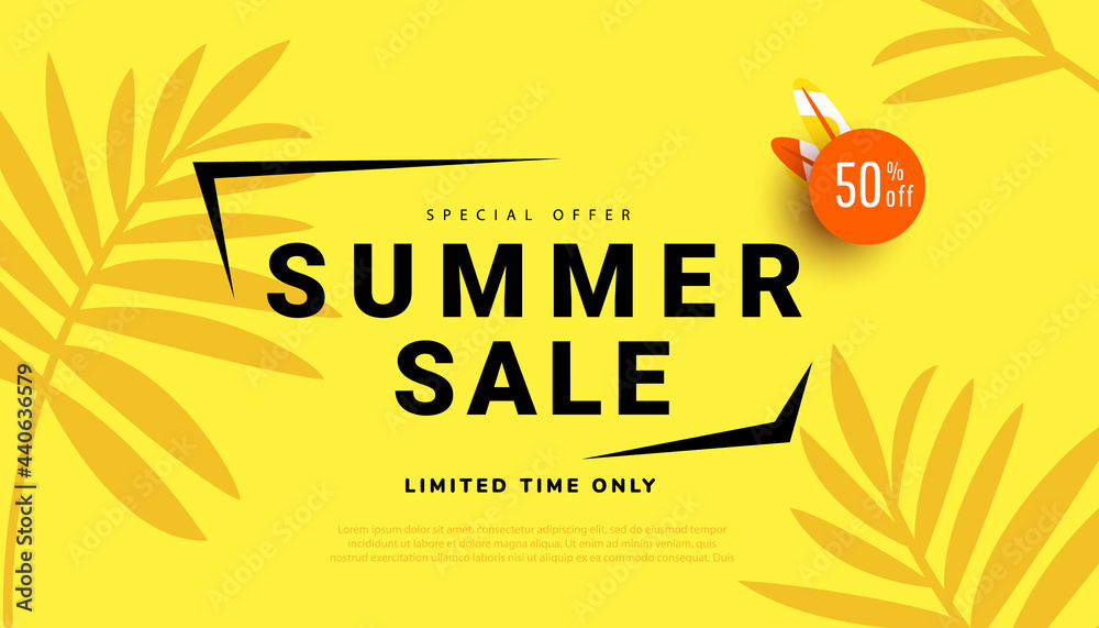 Summer sale banner template design vector illustration for seasonal offer,  promotion, advertising. Stock Vector