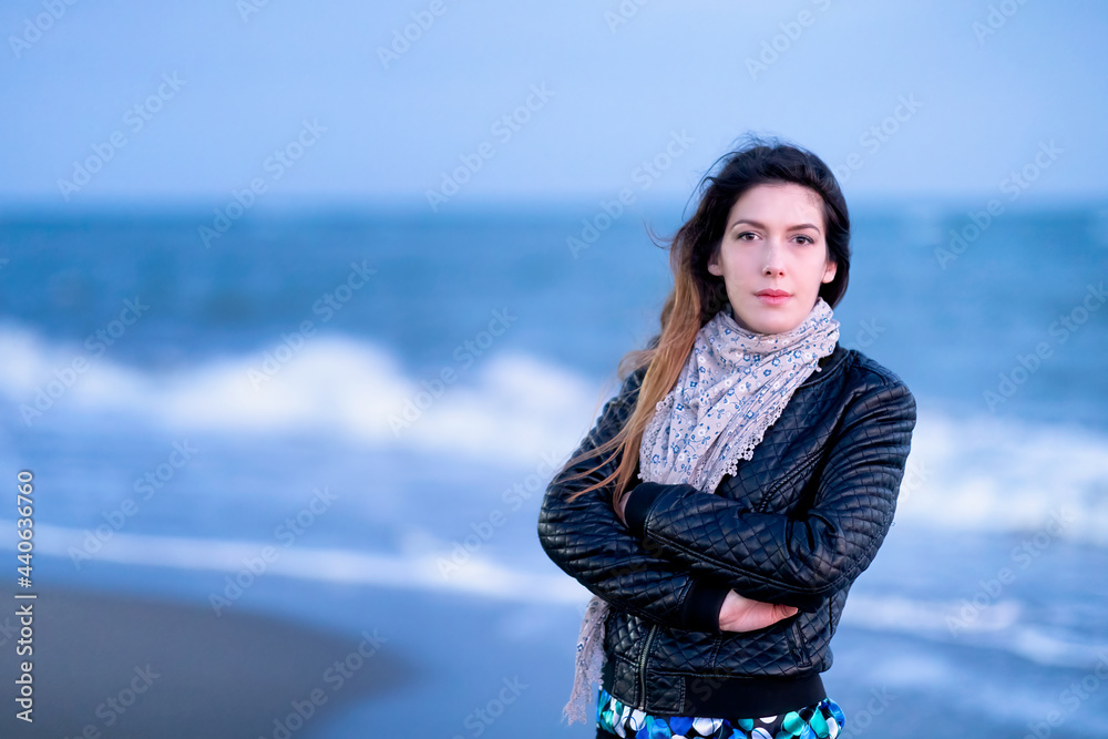 Portrait young nice beauty sexy blue hour red lingerie