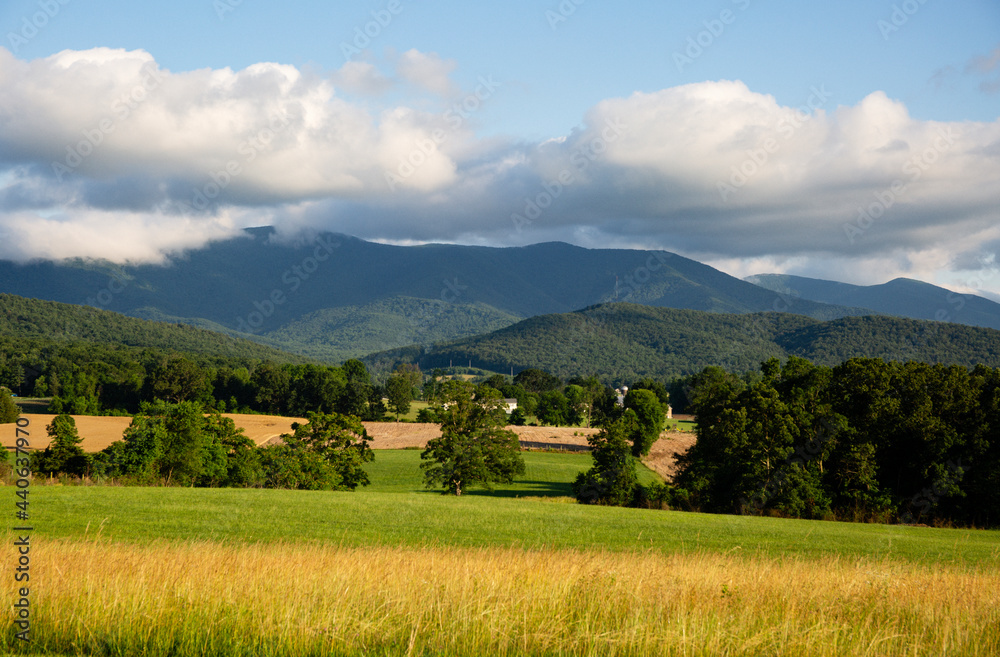 Shenandoah Mountains and open fields outside of Luray, Virginia