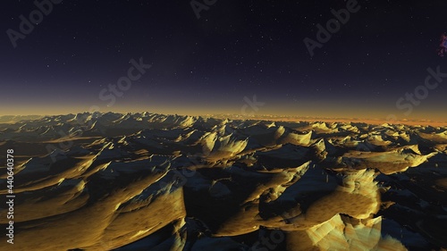 alien planet landscape, science fiction illustration, view from a beautiful planet, beautiful space background 3d render