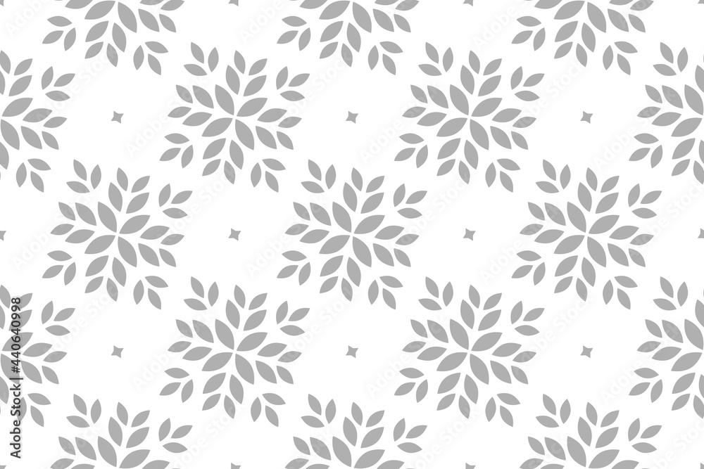 Flower geometric pattern. Seamless vector background. White and gray ornament. Ornament for fabric, wallpaper, packaging. Decorative print. Flower geometric pattern. Seamless vector background. White and gray ornament. Ornament for fabric, wallpaper, packaging. Decorative print.