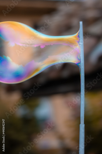 Moving  colorful soap bubble in outdoor