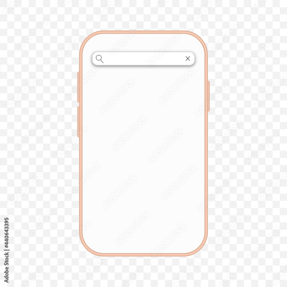 Phone mockup with searching bar and blank space. Isolated smartphone template in the pink case. Vector illustration Phone mockup with searching bar and blank space. Isolated smartphone template in the pink case. Vector illustration