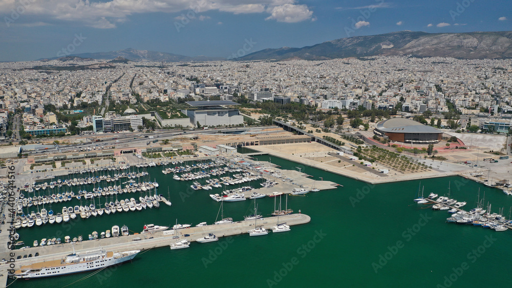 Aerial drone photo of famous port and Marina of Faliro or Phaleron in South Athens riviera, Attica, Greece