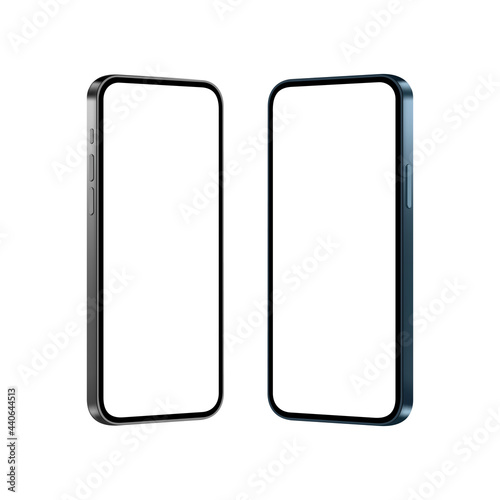 Smartphones Blue and Black Mockups with Blank Screens Isolated on White Background, Side View. Vector Illustration