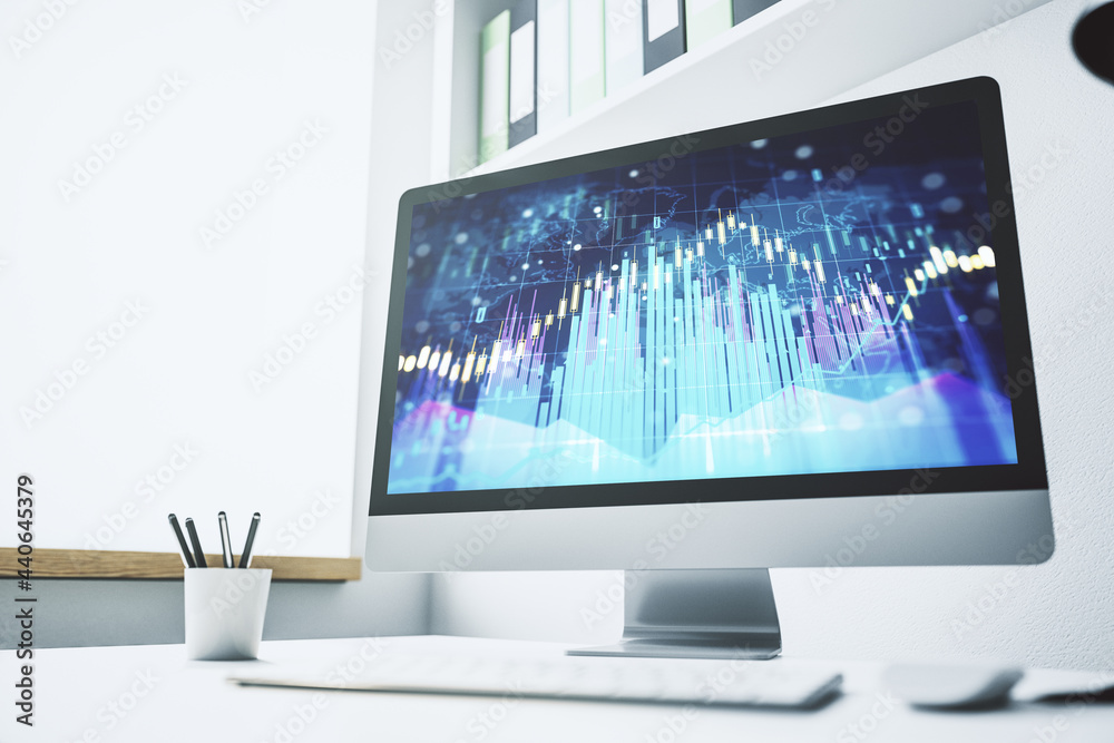 Fototapeta premium Abstract creative financial diagram on modern computer monitor, banking and accounting concept. 3D Rendering