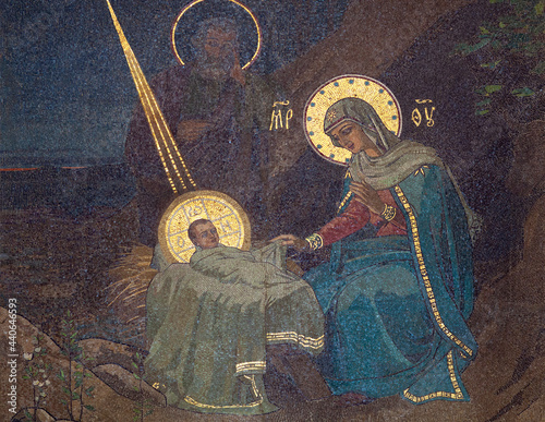Nativity scene - Virgin mary ang Child - detail of the Russian Orthodox Church o Fototapet