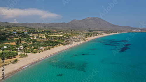 Aerial drone photo of famous Palaiopoli beach near small picturesque village of Avlemonas  Kythira island  Ionian  Greece