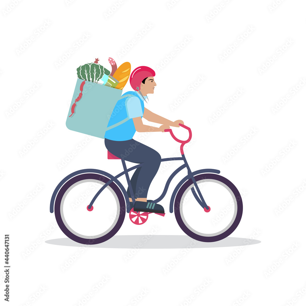 Online delivery service, online order tracking, home and office delivery. Transportation. A man on a bicycle. Vector illustration
