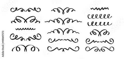 Hand drawn dividers set. Collection of vector borders, swirls, flourishes