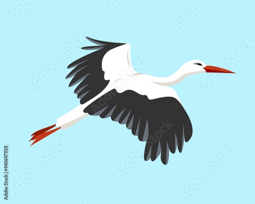 Flying stork bird in sky icon vector illustration.