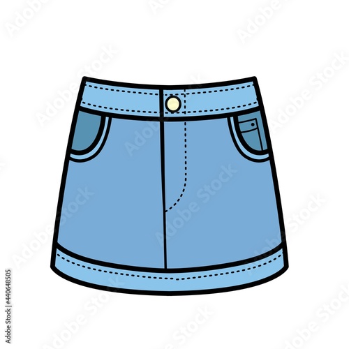 Denim skirt color variation for coloring on a white background