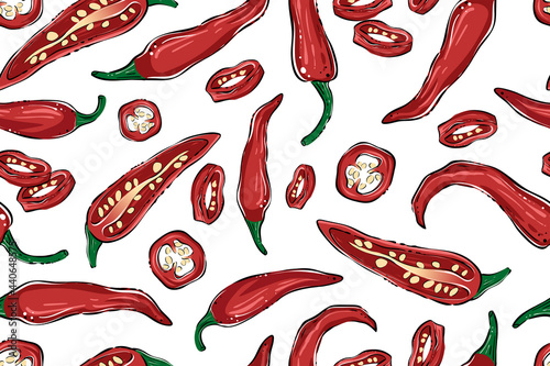 Seamless pattern of chili peppers, color, vector