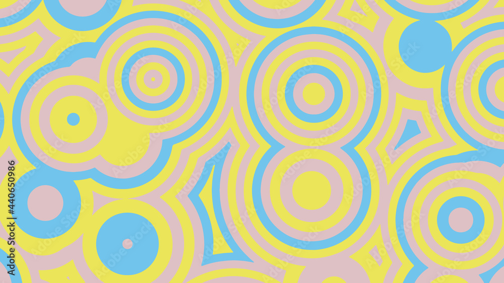 Abstract background of multicolored concentric circles in yellow and blue colors. Vector illustration.