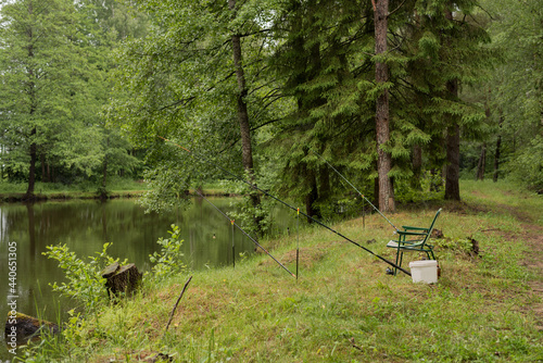 fishing on the lake at sunset