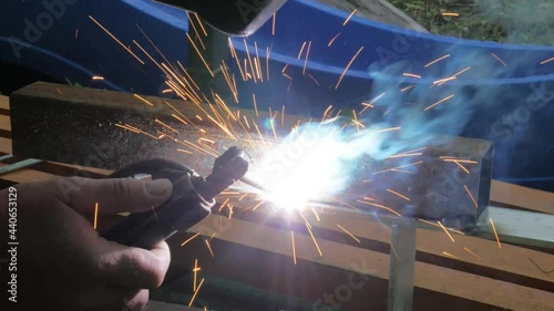 Close-up of the welding process of metal parts