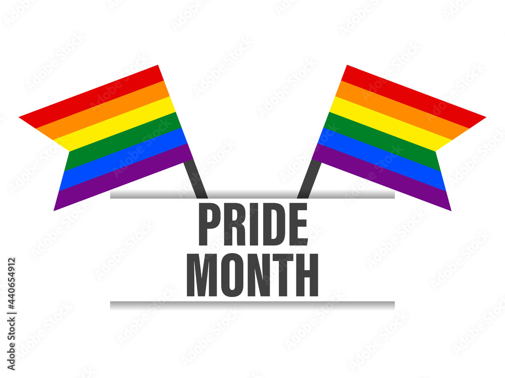 Pride month text with rainbow flags. LGBT Pride June. Tolerance and