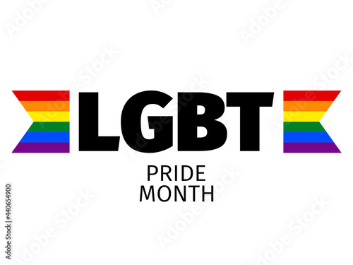 Pride month text with rainbow flags. LGBT Pride June. Tolerance and love. Festival of sexual minorities, gays and lesbians, transgender people. Design for banner and  poster. Vector illustration