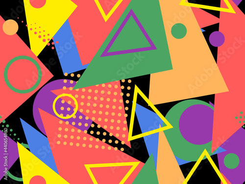 80s geometric seamless pattern with rainbow colors. LGBT pride month. Festival of sexual minorities, gays and lesbians, transgender people. Design for banner and  poster. Vector illustration