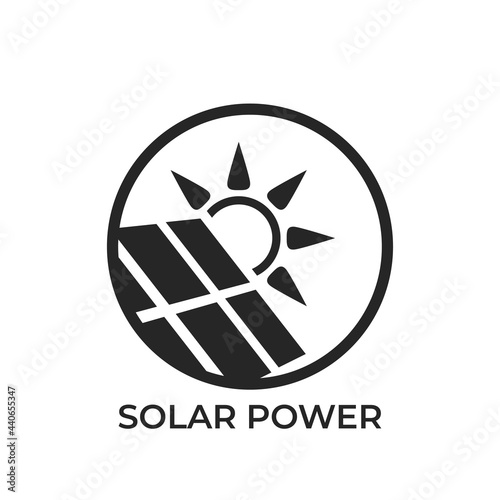 solar power round logo. eco friendly, sustainable, renewable and alternative energy symbol