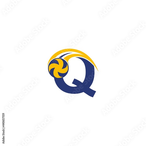 letter Q with smashing volley ball icon logo design template