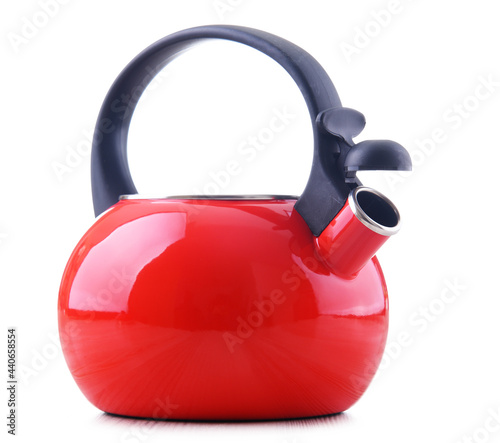 Fototapeta Naklejka Na Ścianę i Meble -  Traditional stainless steel stovetop kettle with whistle