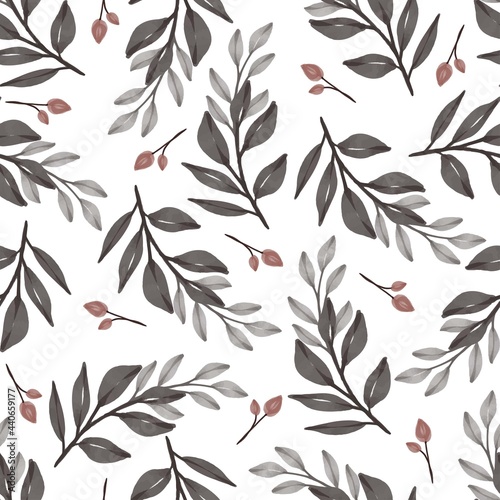 seamless pattern of brown leaves and buds for fabric and background design
