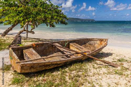 Wooden boat at a beach in Las Galeras, Dominican Republic