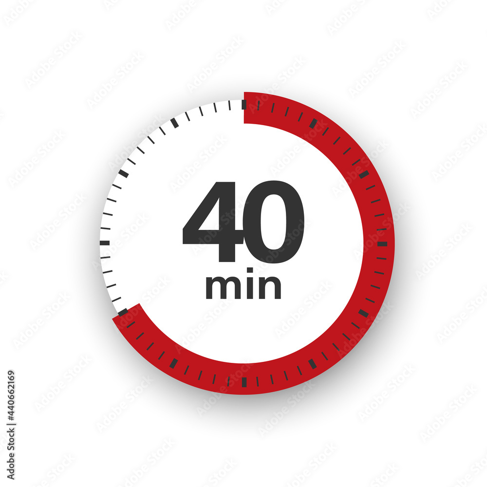 40 minutes timer. Stopwatch symbol in flat style. Editable isolated vector illustration.
40 minutes timer. Stopwatch symbol in flat style. Editable isolated vector illustration.