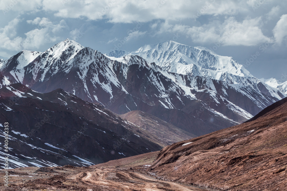 Landscape of Pamir highway near Tajikistan - Kyrgyzstan border