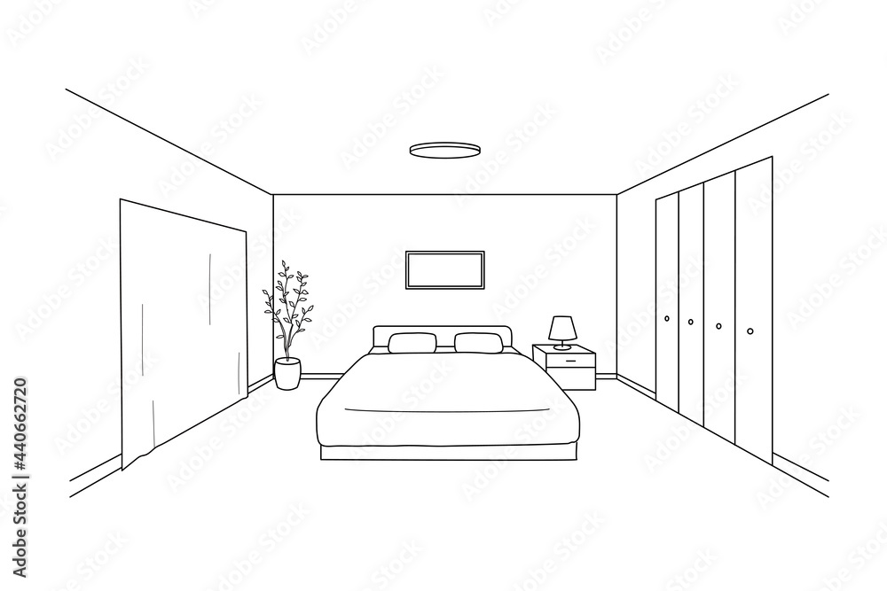 寝室のラインパース 1点透視図 Stock Vector Adobe Stock 寝室のラインパース 1点透視図 Stock Vector Adobe Stock
