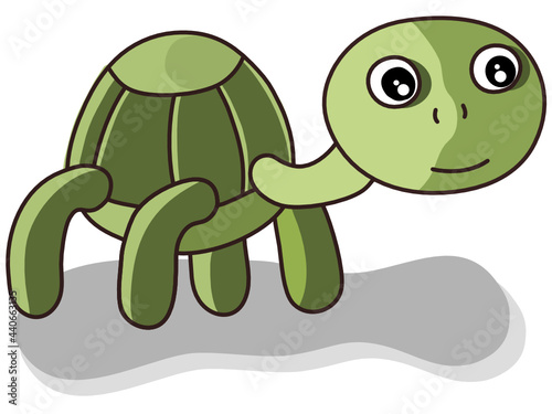 cute turtle green standing on the floor It's a vector image on a white background.