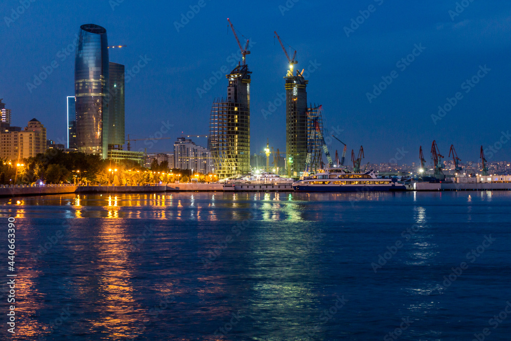 Night view of Baku skyline, Azerbaijan