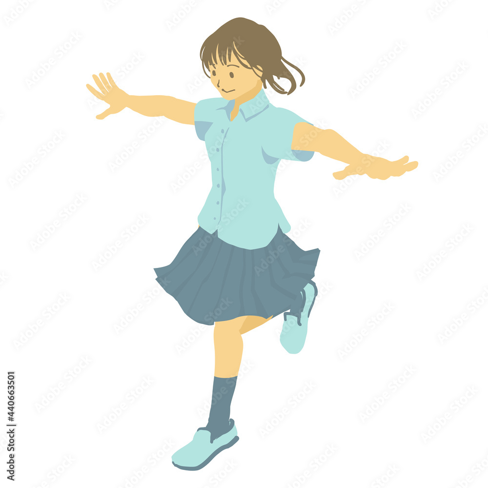 アイソメトリック 夏服の女子学生が軽やかにジャンプするベクターイラスト Stock Vector Adobe Stock