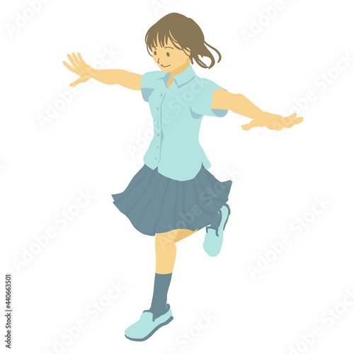 アイソメトリック 夏服の女子学生が軽やかにジャンプするベクターイラスト