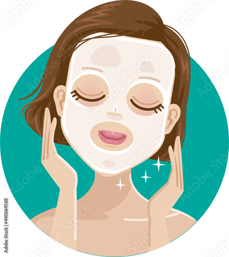 Woman with a sheet moisturizing mask face care and beauty treatments