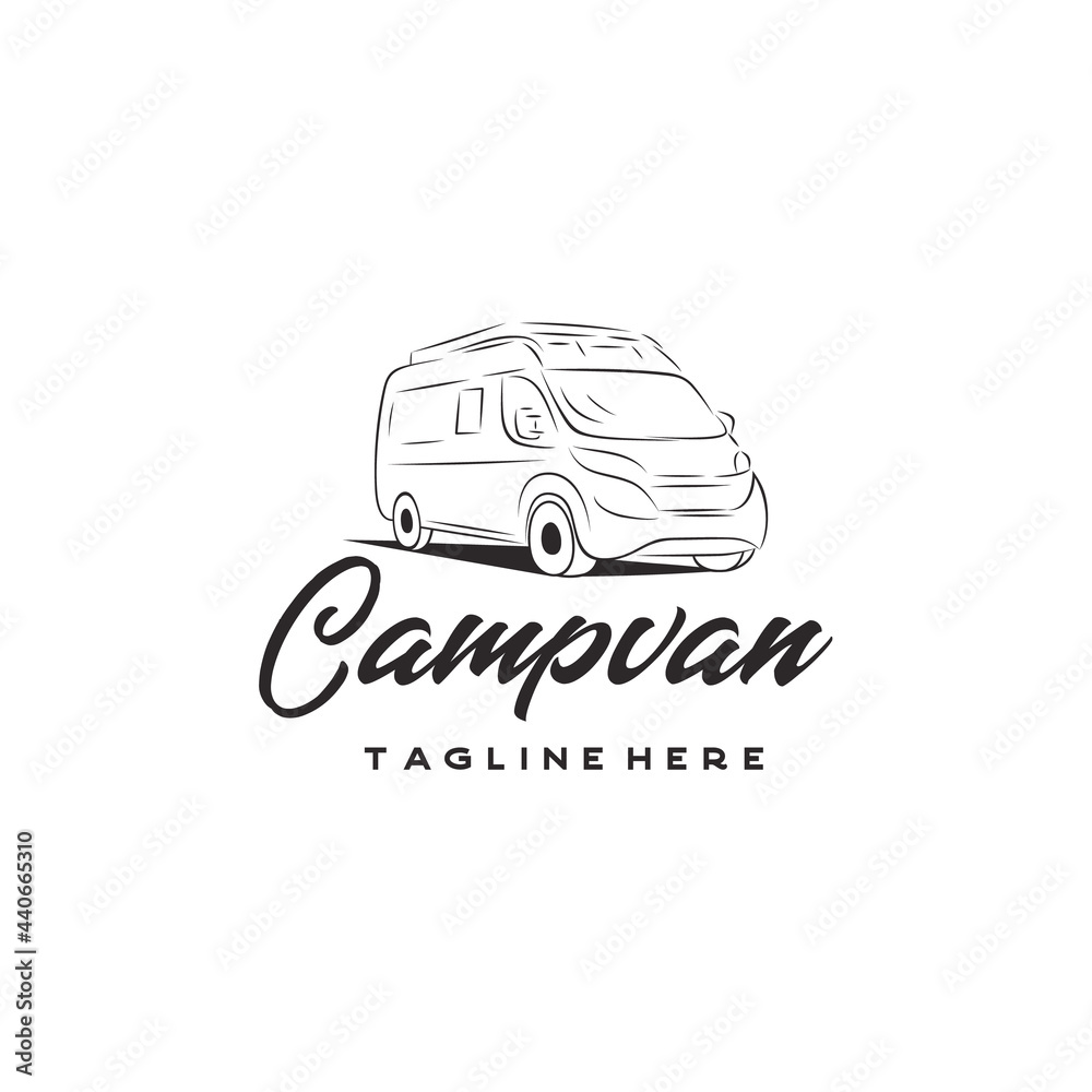 Camper van logo, emblems and badges. Recreational vehicle illustration