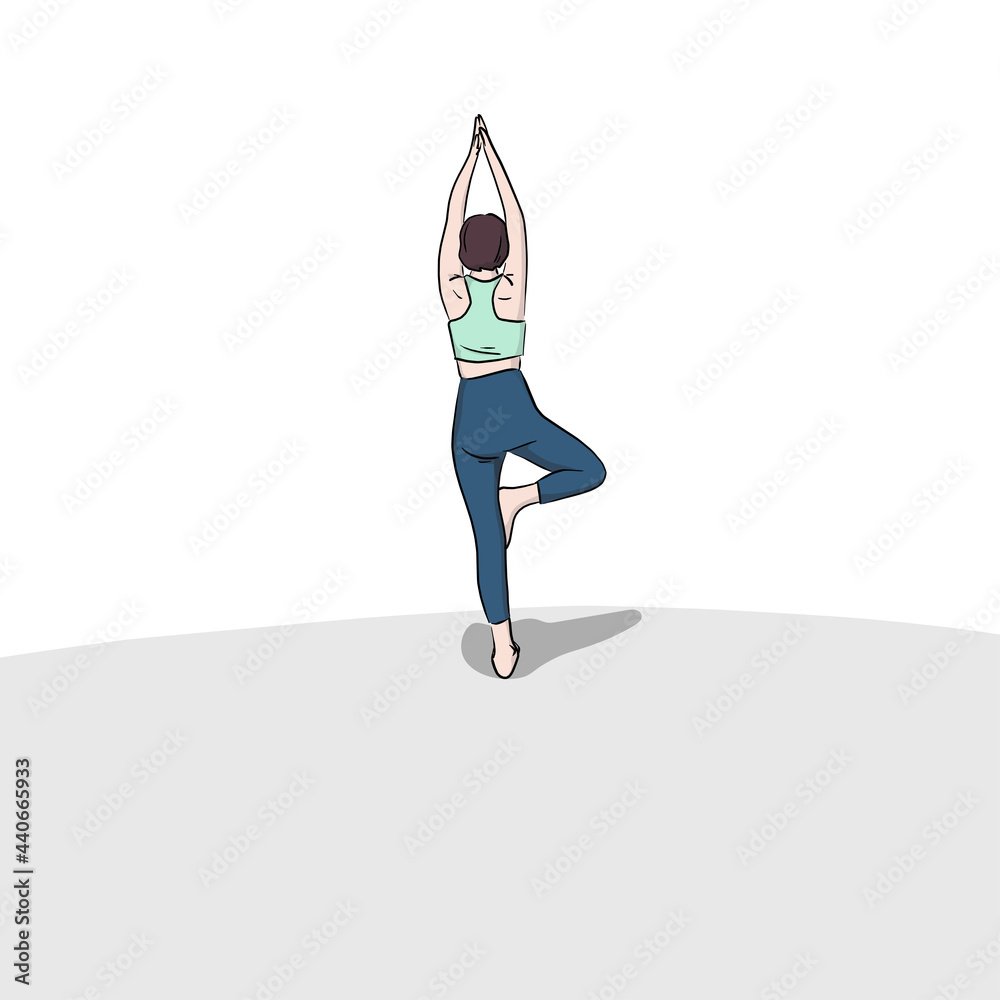 Woman doing yoga hand drawn with black lines illustration vector isolated on white background Woman doing yoga hand drawn with black lines illustration vector isolated on white background