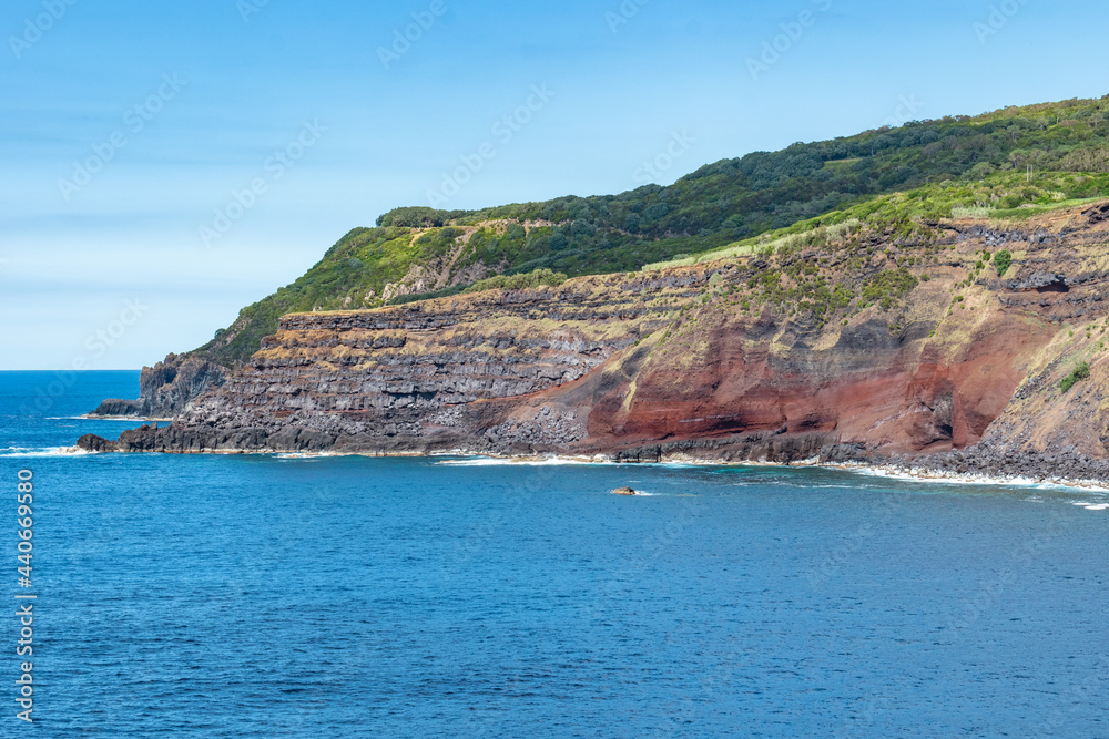 Colorful and geological cliff in seascape at Ponta do Queimado on Terceia island - Azores PORTUGAL